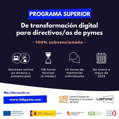 CEEI Elche colabora con el Curso de Competencias Digitales gratuito para Directivos de PYMES de LabPyme y la EOI